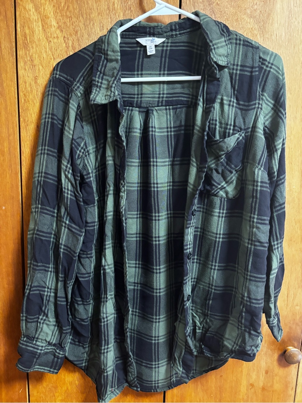 Terra & Sky Olive Green and Black Plaid Button-Down Shirt